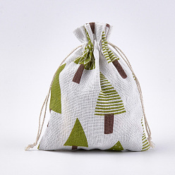 Colorful Polycotton(Polyester Cotton) Packing Pouches Drawstring Bags, with Tree Printed, Colorful, 18x13cm