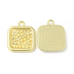Jonquil Rhinestone Pendants, with Light Gold Plated Brass Findings, Square, Cadmium Free & Lead Free, Jonquil, 17x15x3mm, Hole: 1.8mm