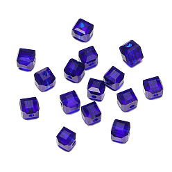Medium Blue Transparent Acrylic Beads, Faceted Cube, Medium Blue, 8x8x8mm, Hole: 1.5mm, 50pcs/bag