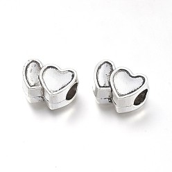 Antique Silver Heart Alloy European Large Hole Beads, Antique Silver, 10x14x7mm, Hole: 5mm