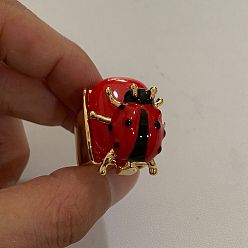 Красный Открытые кольца для манжеты из латуни, эмали и смолы, коровка, широкая полоса кольца, золотые, красные, внутренний диаметр: 15~20 мм