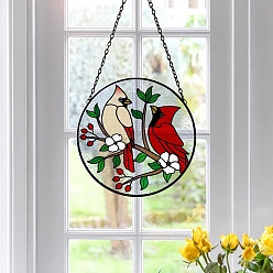 Разноцветный Круглая акриловая витражная планка с цепочкой, Ловец солнца на окно, подвесные украшения для дома, Рисунок птицы, красочный, 160x160 мм