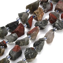 Bloodstone Raw Rough Natural African Bloodstone Beads Strands, Nuggets, with Seed Beads, 11~28x9~13x6~10mm, Hole: 1mm, about 24~29pcs/strand, 14.96''(38cm)~15.75''(40cm)
