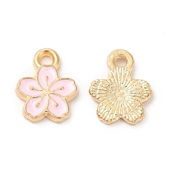 Pink Alloy Enamel Charms, Cadmium Free & Nickel Free & Lead Free, Golden, Flower Charm, Pink, 12x9x1.5mm, Hole: 1.6mm