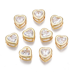 Настоящее золото 18K Многожильные звенья из прозрачного кубического циркония из латуни, без кадмия, без никеля и без свинца, сердце, реальный 18 k позолоченный, 9x8.5x5 мм, отверстие : 2x4.5 мм