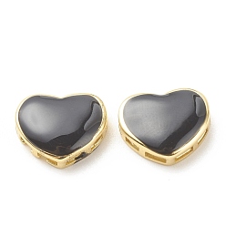 Noir Crémaillère laiton émail maillons multibrins, sans cadmium et sans plomb, plaqué or 18 k véritable longue durée, cœur, noir, 12x15.5x5mm, Trou: 3x1.5mm