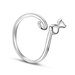 Platinum SHEGRACE Simple Elegant Rhodium Plated 925 Sterling Silver Ring, Cuff Rings, Open Rings, with Glazed Kitten, Platinum, 18mm