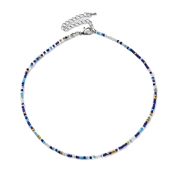 Deep Sky Blue Glass Beaded Necklace, with Alloy Clasps, Deep Sky Blue, 16.10 inch(40.9cm)