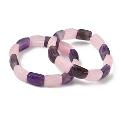 Аметист Браслеты из натуральных бусин аметиста и розового кварца для женщин и мужчин, бамбук, внутренний диаметр: 2-3/8 дюйм (6.15 см), бусина : 10.5~11x16.5~17.5x6.5~7 mm