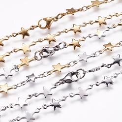Mixed Color 304 Stainless Steel Chain Necklaces, with Lobster Claw Clasps, Star, Mixed Color, 17.7 inch(45cm)