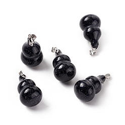 Blue Goldstone Synthetic Blue Goldstone Pendants, with Platinum Tone Brass Findings, Gourd Charm, 29.5x18mm, Hole: 6x4mm