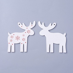 White Poplar Wood Pendants, Dyed, Christmas Reindeer/Stag, White, 69x63x3mm, Hole: 2.5mm