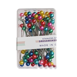Mixed Color Pearlized Plastic Round End Head Pins, Dressmaker Pins, Sewing Pin for DIY Sewing Crafts, Mixed Color, 32x3mm, 100pcs/box