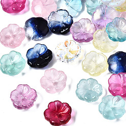 Mixed Color Transparent Glass Beads, Flower, Mixed Color, 15x15x6mm, Hole: 1.2mm