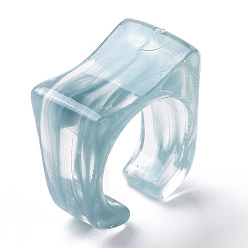 Turquoise Acrylic Curved Rectangle Open Cuff Ring for Women, Turquoise, US Size 7 1/4(17.5mm), 140Pcs/500g