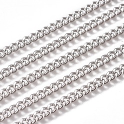 Stainless Steel Color Handmade 304 Stainless Steel Curb Chains, Twisted Chains, Unwelded, Faceted, Stainless Steel Color, 4.5x3.5x1.6mm, Wire: 1mm