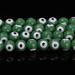 Green Handmade Evil Eye Lampwork Beads Strands, Round, Green, 8mm, about 47pcs/strand