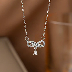 Нержавеющая Сталь Цвет Подвеска в виде знака бесконечности из латуни с прозрачными кубическими циркониями и каплевидной кисточкой 304 цепочка из нержавеющей стали для женщин, цвет нержавеющей стали, 15.75 дюйм (40 см)