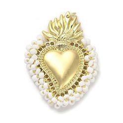 White Rack Plating Brass Pendants, Alloy and Clay, Real 18K Gold Plated, Cadmium Free & Lead Free, Long-Lasting Plated, Sacred Heart of Jesus, White, 51x38x7.5mm