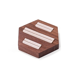 Beige 3-Slot Hexagon Walnut Wood Ring Display Stands, Rings Jewelry Organizer Holder with Velvet, Beige, 10x8.8x1.7cm