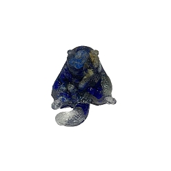 Lapis Lazuli Resin Cat Figurines, with Natural Lapis Lazuli Chips inside Statues for Home Office Decorations, 25x30x30mm
