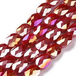 FireBrick Faceted Electroplated Glass Beads Strands, AB Color Plated, Opaque Solid Color, Oval, FireBrick, 10.5x8x5mm, Hole: 1.5mm, about 58~60pcs/strand, 25.59 inch(65cm)