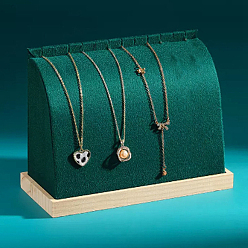 Dark Green Velvet Necklace Organizer Display Stands, Jewelry Display Rack for Necklace, with Wooden Base, Dark Green, 21x9x15.5cm