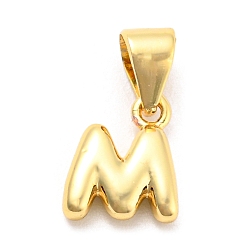 Letter M Brass Charms, Real 18K Gold Plated, Long-Lasting Plated, Lead Free & Cadmium Free, Letter Charm, Letter M, 9.5x8x2.5mm, Hole: 5x3.5mm