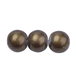 Темно-оливково-зеленый Стеклянные жемчужные бусины, выпечка окрашены, Перламутровые стиле, окрашенные, круглые, темно-оливковый зеленый, 8~8.5 мм, отверстие : 1.5 мм, около 100~105 шт / нитка, 31.8 дюйм