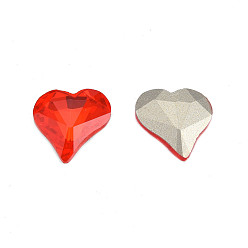 Siam K9 Glass Rhinestone Cabochons, Pointed Back & Back Plated, Faceted, Heart, Siam, 13x12x4mm