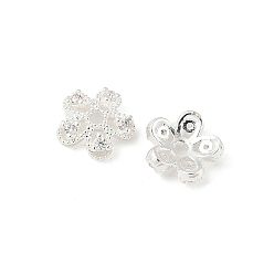 Серебро Колпачки для бусин из прозрачного кубического циркония из латуни, 5-лепестков цветка, серебряные, 7.5x8x3 мм, отверстие : 1.2 мм