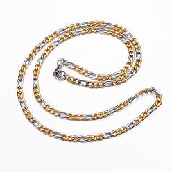 Golden & Stainless Steel Color 304 Stainless Steel Figaro Chain Necklaces, with Lobster Claw Clasps
, Golden & Stainless Steel Color, 23.62 inch(60cm), 4x1mm