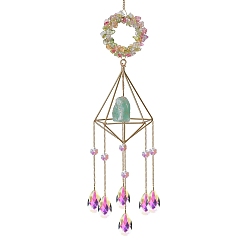 Mixed Stone Natural & Synthetic Gemstones Hanging Ornaments, Glass Tassel Suncatchers, Ring, 480mm