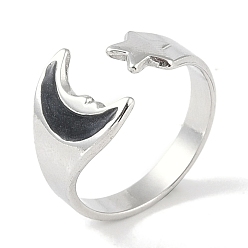 Нержавеющая Сталь Цвет 304 эмалевые кольца на пальцах манжеты из нержавеющей стали, открытые кольца для женщин с луной и звездой, цвет нержавеющей стали, размер США 7 1/4 (17.5 мм)