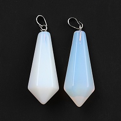 Opalite Synthetic Opalite Pointed Pendants, with Platinum Plated Brass Loops, Bullet, 35.3~38x13~14mm, Hole: 6.5x2.8mm
