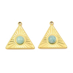 Amazonite Natural Amazonite Pendants, Ion Plating(IP) 316 Stainless Steel Triangle Charms, Real 24K Gold Plated, 21.5x21.5x5mm, Hole: 1.6mm