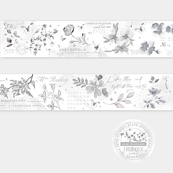 Light Grey Mist Surface PET Flower Decorative Tape, for DIY Scrapbooking, Light Grey, 35mm, 2m/roll