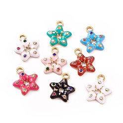 Mixed Color 304 Stainless Steel Rhinestone Pendants, with Enamel, Golden, Star Charm, Mixed Color, 16x13x2.5mm, Hole: 2.2mm