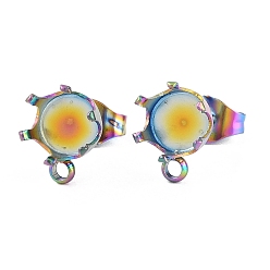 Rainbow Color 304 плоские круглые серьги-гвоздики из нержавеющей стали, с петлевой и зубчатой застежкой-серьгой, Радуга цветов, 16x8.5x6 мм, отверстие : 1.4 мм, внутренний диаметр: 5.5 мм, штифты : 0.7x11 мм