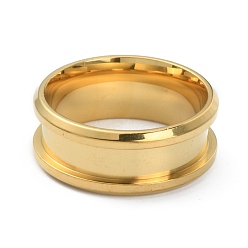 Golden 201 Stainless Steel Grooved Finger Ring Settings, Ring Core Blank, for Inlay Ring Jewelry Making, Golden, Inner Diameter: 17mm