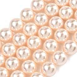 Персиковый Слойка Гальванические оболочки жемчужные бусы пряди, круглые, розовые, 10 мм, отверстие : 0.8 мм, около 39 шт / нитка, 15.67'' (39.8 см)