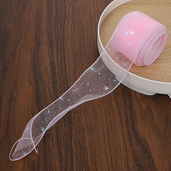 Pink Ленты сетки деко полиэстера, звезда картины, тюль ткань, Модная катушка из тюля для изготовления юбок, розовые, 2-1/8 дюйм (55 мм)