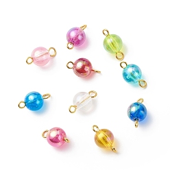 Mixed Color Transparent Acrylic Connector Charms, AB Color, with Golden Plated Iron Double Loops, Round, Mixed Color, 14.5x8mm, Hole: 1.5mm and 2mm