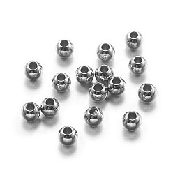 Stainless Steel Color 304 Stainless Steel Beads, Smooth, Round, Stainless Steel Color, 3x2mm, Hole: 1mm