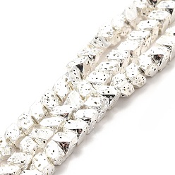 Silver Plated Electroplated Natural Lava Rock Beads Strands, Trapezoid, Silver Plated, 4x4.5x4mm, Hole: 1mm, about 94pcs/strand, 15.35~15.55 inch(39~39.5cm)