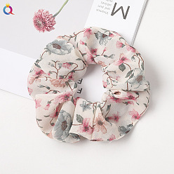 C218 Chiffon Peony Flower - Off-White Floral Fabric Hair Scrunchie for Ponytail - Charming and Elegant Accessory