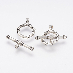 Antique Silver Tibetan Style Alloy Toggle Clasps, Ring, Antique Silver, Ring: 21x16x4mm, Hole: 2mm, Bar: 27x8x4mm, Hole: 2mm