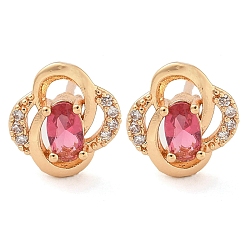 Светло-Вишневый Серьги-гвоздики из латуни с кубическим цирконием, цветок, шампанское золото, долговечный, светло-вишневый, 10x9 мм