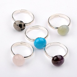 Mixed Stone Natural Gemstone Rings, with Brass Findings, Platinum, Mixed Stone, 17mm
