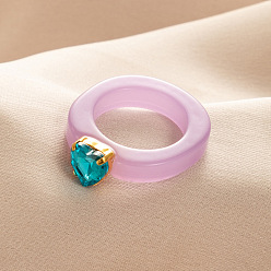 18343 Purple Шикарное минималистичное кольцо из акриловой смолы с четким дизайном и винтажным французским стилем., украшенные сверкающими драгоценными камнями – креативные женские украшения